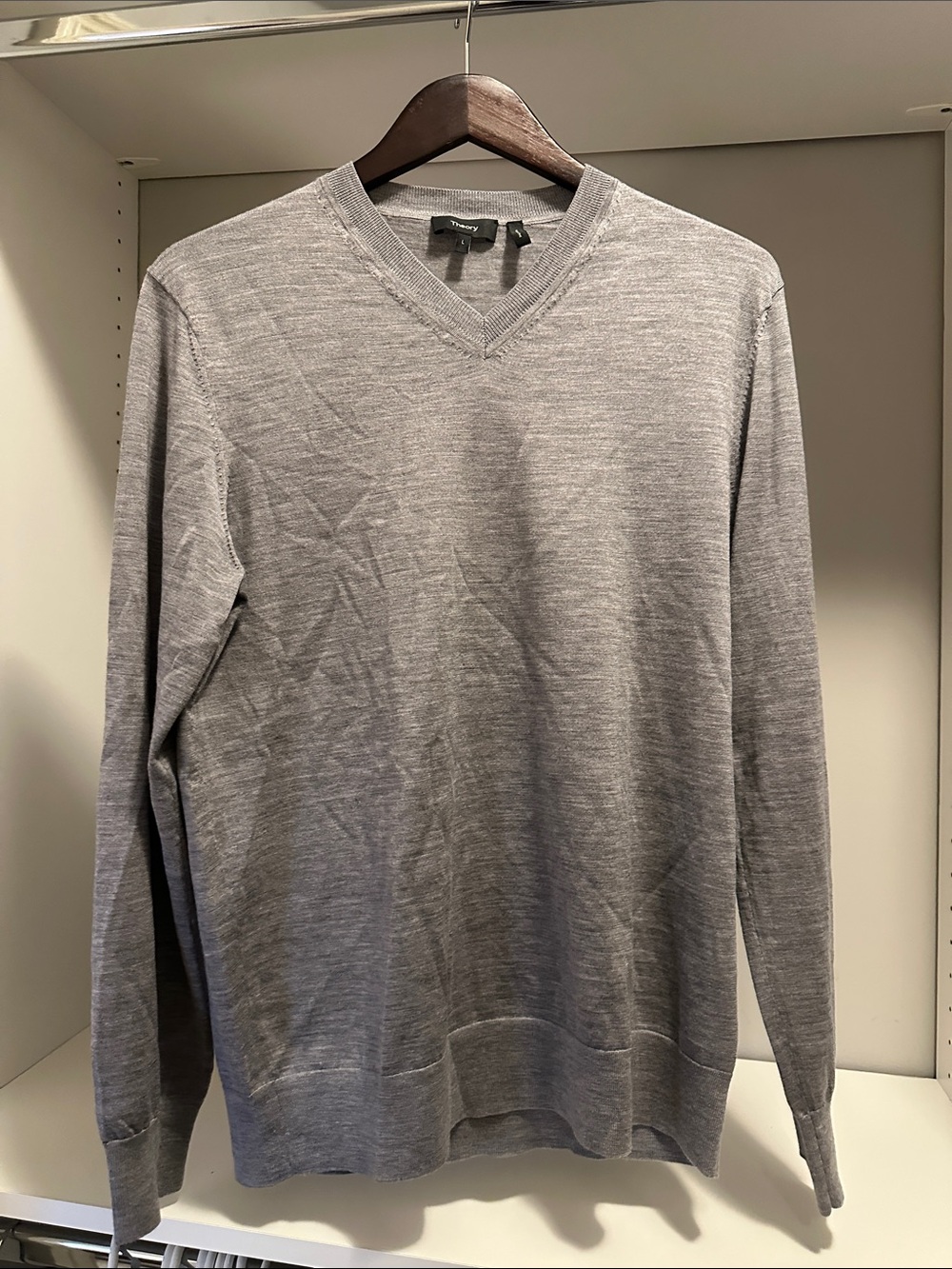 Theory Men's Light Gray V-Neck Sweater